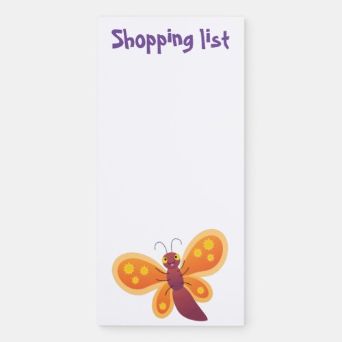 Cute happy orange butterfly cartoon illustration magnetic notepad