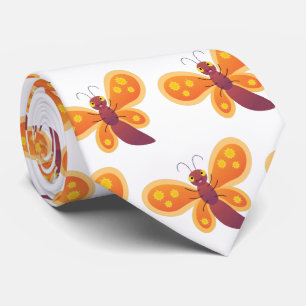 Cute happy orange butterfly cartoon illustration neck tie