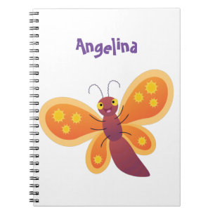 Cute happy orange butterfly cartoon illustration notebook