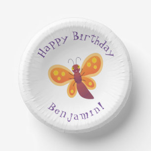 Cute happy orange butterfly cartoon illustration paper bowls
