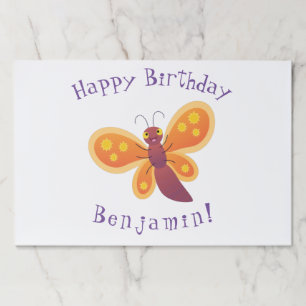 Cute happy orange butterfly cartoon illustration paper pad