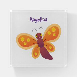 Cute happy orange butterfly cartoon illustration paperweight