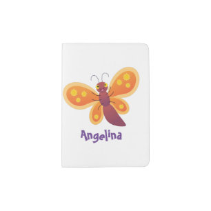 Cute happy orange butterfly cartoon illustration passport holder