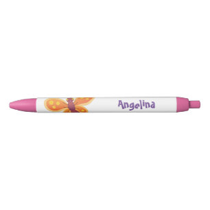 Cute happy orange butterfly cartoon illustration pen