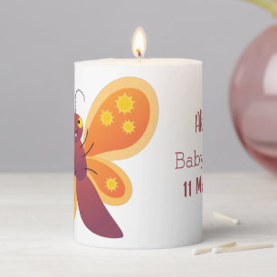 Cute happy orange butterfly cartoon illustration pillar candle