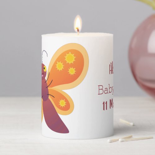 Cute happy orange butterfly cartoon illustration pillar candle