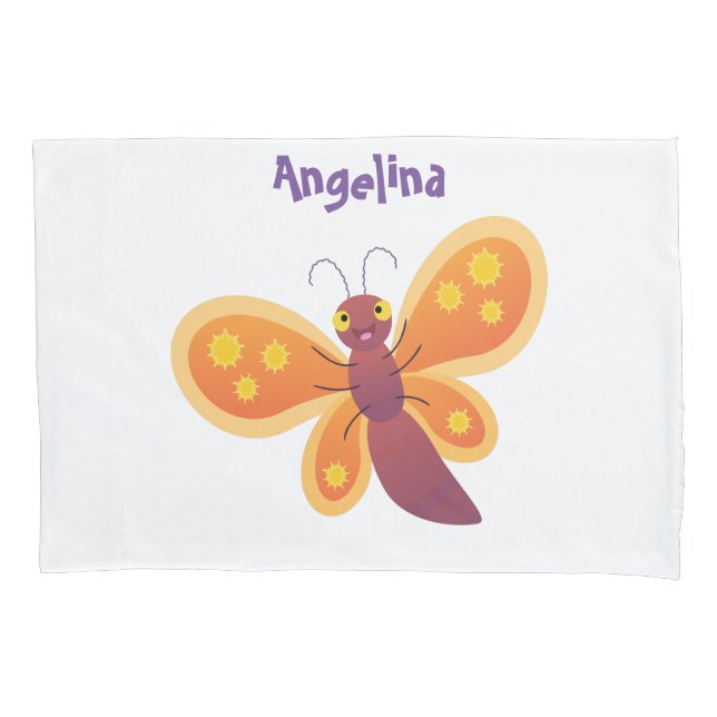 Cute happy orange butterfly cartoon illustration pillow case (Front)