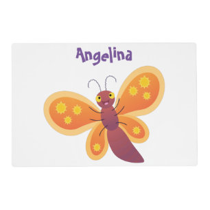 Cute happy orange butterfly cartoon illustration placemat