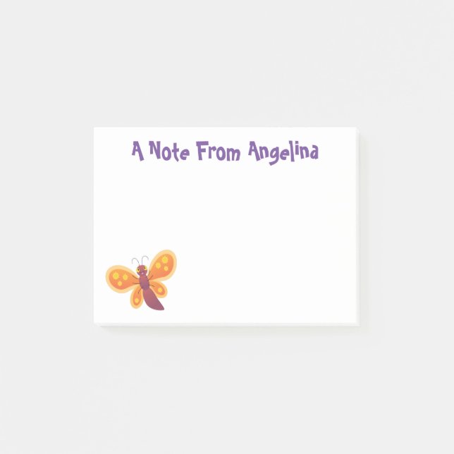 Cute happy orange butterfly cartoon illustration post-it notes (Front)