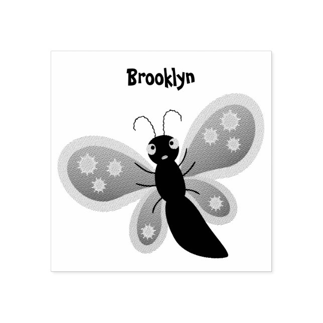 Cute happy orange butterfly cartoon illustration rubber stamp (Imprint)