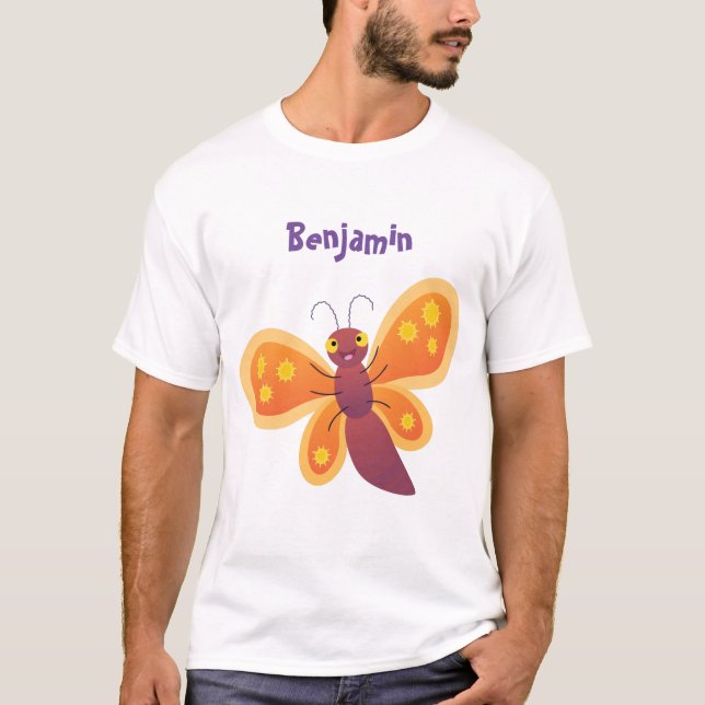 Cute happy orange butterfly cartoon illustration T-Shirt (Front)