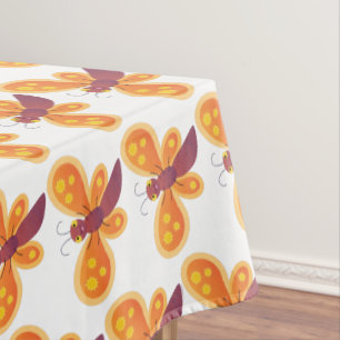 Cute happy orange butterfly cartoon illustration tablecloth