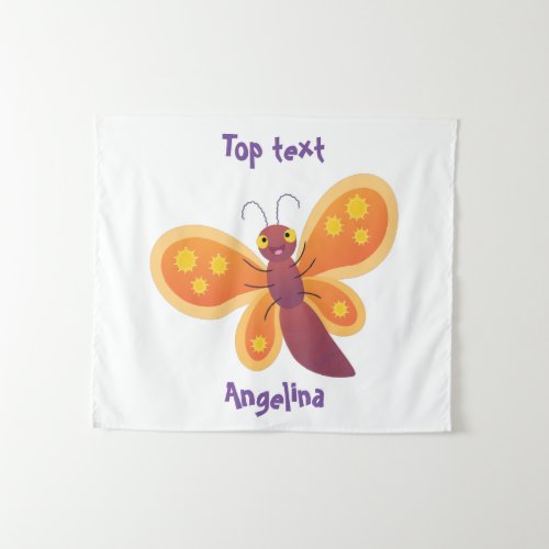 Cute happy orange butterfly cartoon illustration tapestry