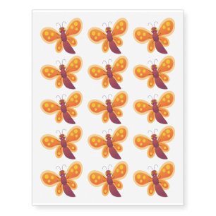 Cute happy orange butterfly cartoon illustration temporary tattoos