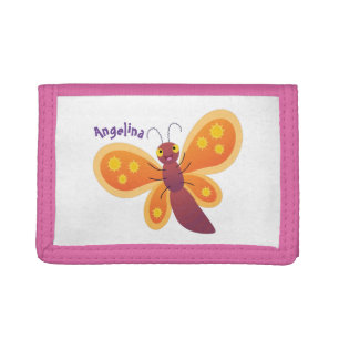 Cute happy orange butterfly cartoon illustration tri-fold wallet