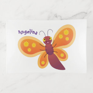 Cute happy orange butterfly cartoon illustration trinket tray