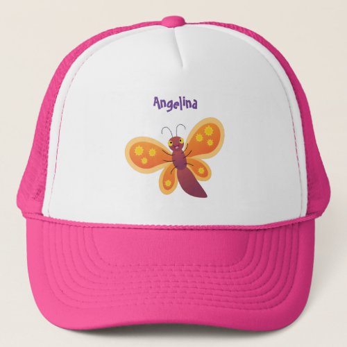 Cute happy orange butterfly cartoon illustration trucker hat