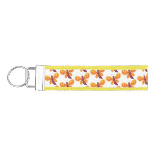 Cute happy orange butterfly cartoon illustration wrist keychain