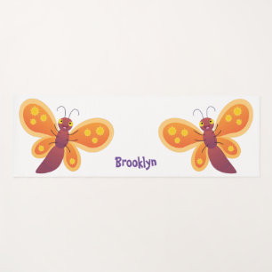 Cute happy orange butterfly cartoon illustration yoga mat