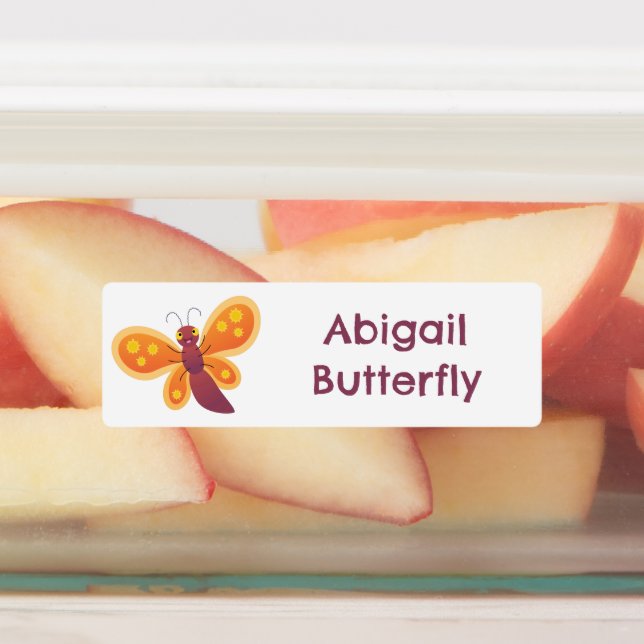 Cute happy orange butterfly cartoon personalized  labels (Affixed)