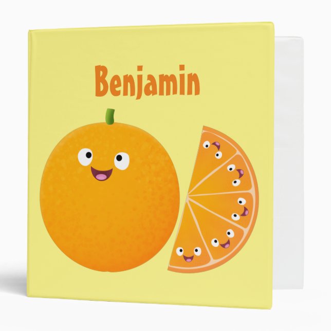 Cute happy orange citrus fruit cartoon 3 ring binder (Front/Inside)