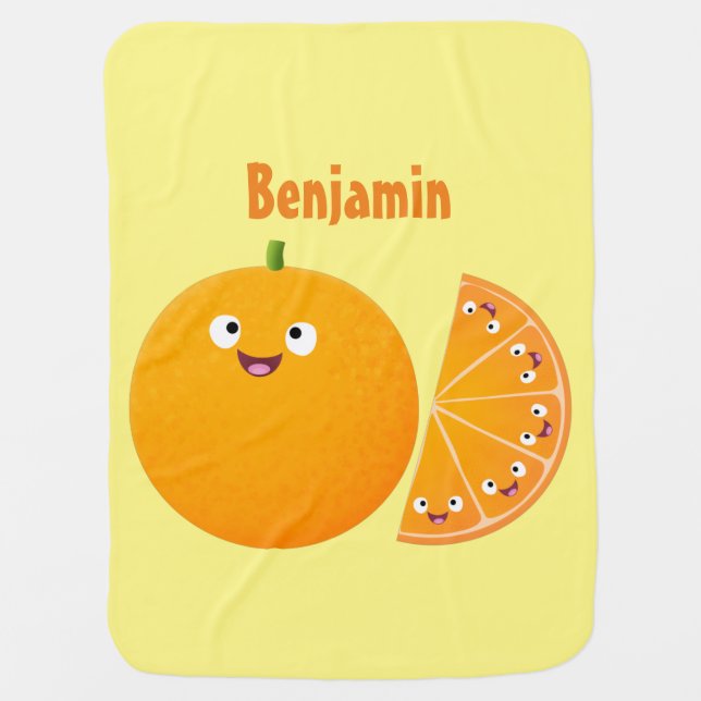 Cute happy orange citrus fruit cartoon baby blanket (Front)