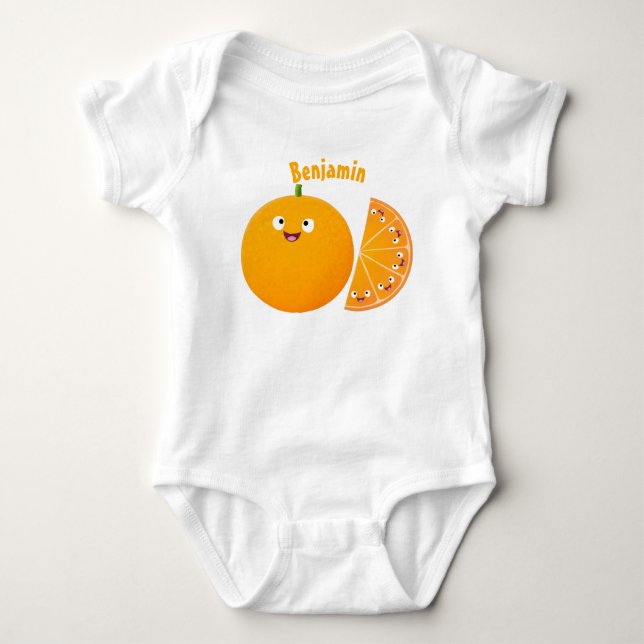 Cute happy orange citrus fruit cartoon baby bodysuit (Front)