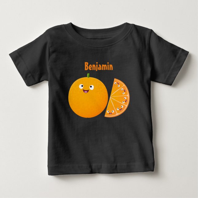Cute happy orange citrus fruit cartoon baby T-Shirt (Front)