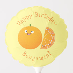 Cute happy orange citrus fruit cartoon balloon