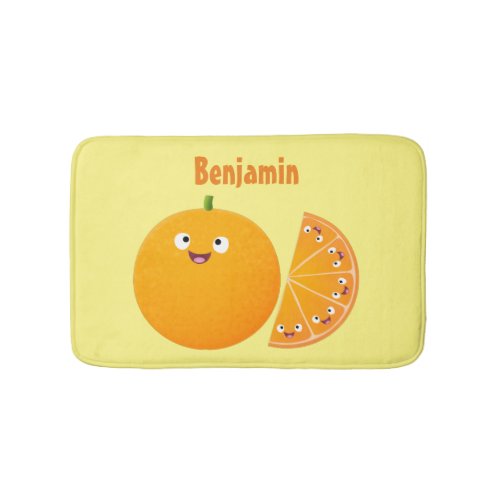 Cute happy orange citrus fruit cartoon bath mat