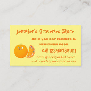 Cute happy orange citrus fruit cartoon  business card