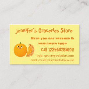 Cute happy orange citrus fruit cartoon  business card