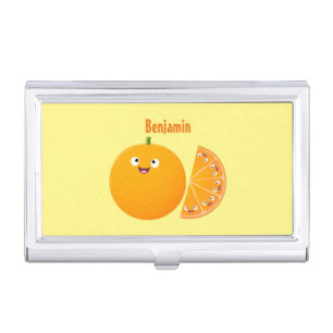 Cute happy orange citrus fruit cartoon business card case