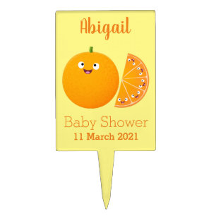 Cute happy orange citrus fruit cartoon cake topper