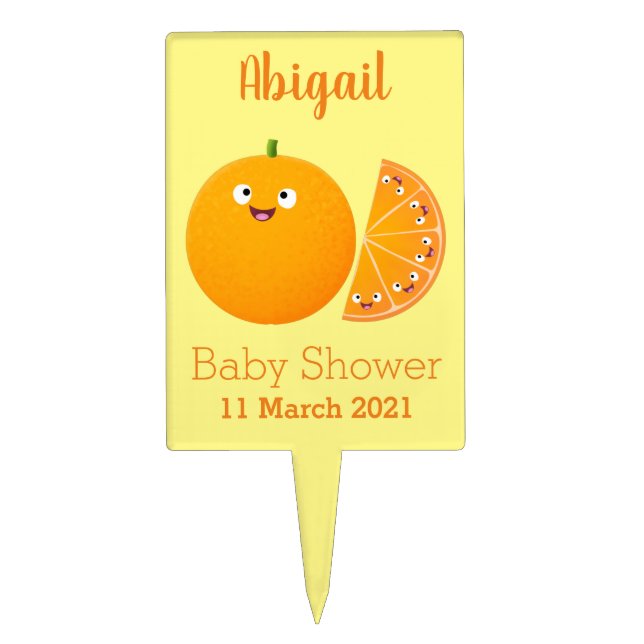 Cute happy orange citrus fruit cartoon cake topper (Front)