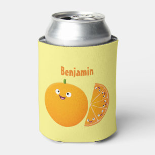 Cute happy orange citrus fruit cartoon can cooler