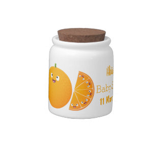 Cute happy orange citrus fruit cartoon candy jar