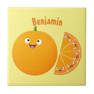 Cute happy orange citrus fruit cartoon ceramic tile
