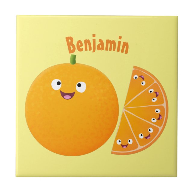 Cute happy orange citrus fruit cartoon  ceramic tile (Front)
