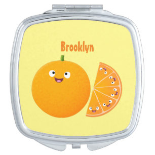 Cute happy orange citrus fruit cartoon compact mirror
