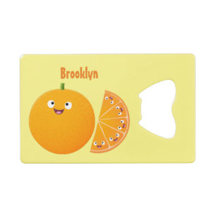 Cute happy orange citrus fruit cartoon credit card bottle opener