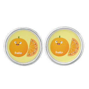 Cute happy orange citrus fruit cartoon cufflinks