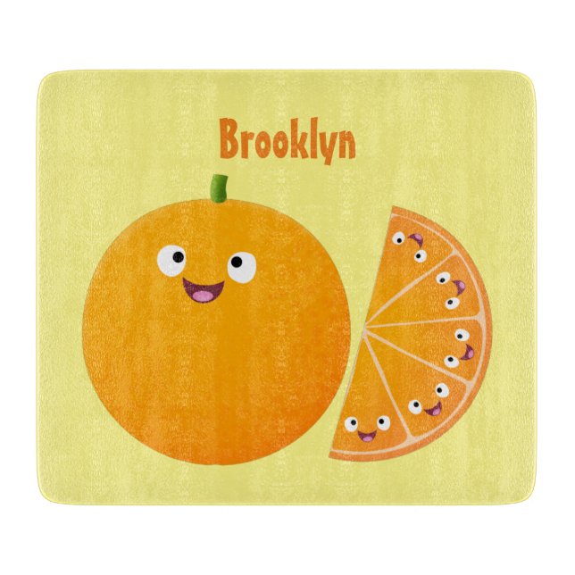 Cute happy orange citrus fruit cartoon cutting board (Front)