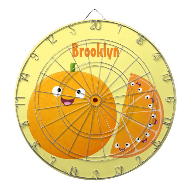 Cute happy orange citrus fruit cartoon dart board (Front)