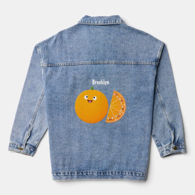 Cute happy orange citrus fruit cartoon denim jacket (Back)