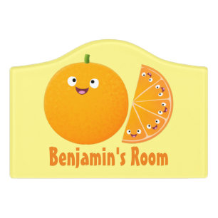 Cute happy orange citrus fruit cartoon door sign