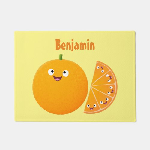 Cute happy orange citrus fruit cartoon  doormat