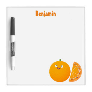 Cute happy orange citrus fruit cartoon dry erase board