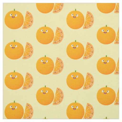Cute happy orange citrus fruit cartoon  fabric
