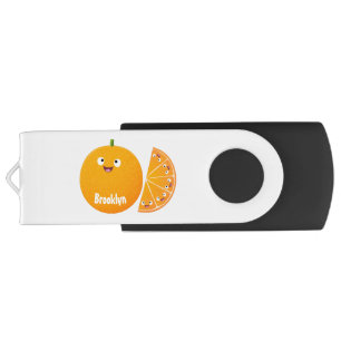 Cute happy orange citrus fruit cartoon flash drive